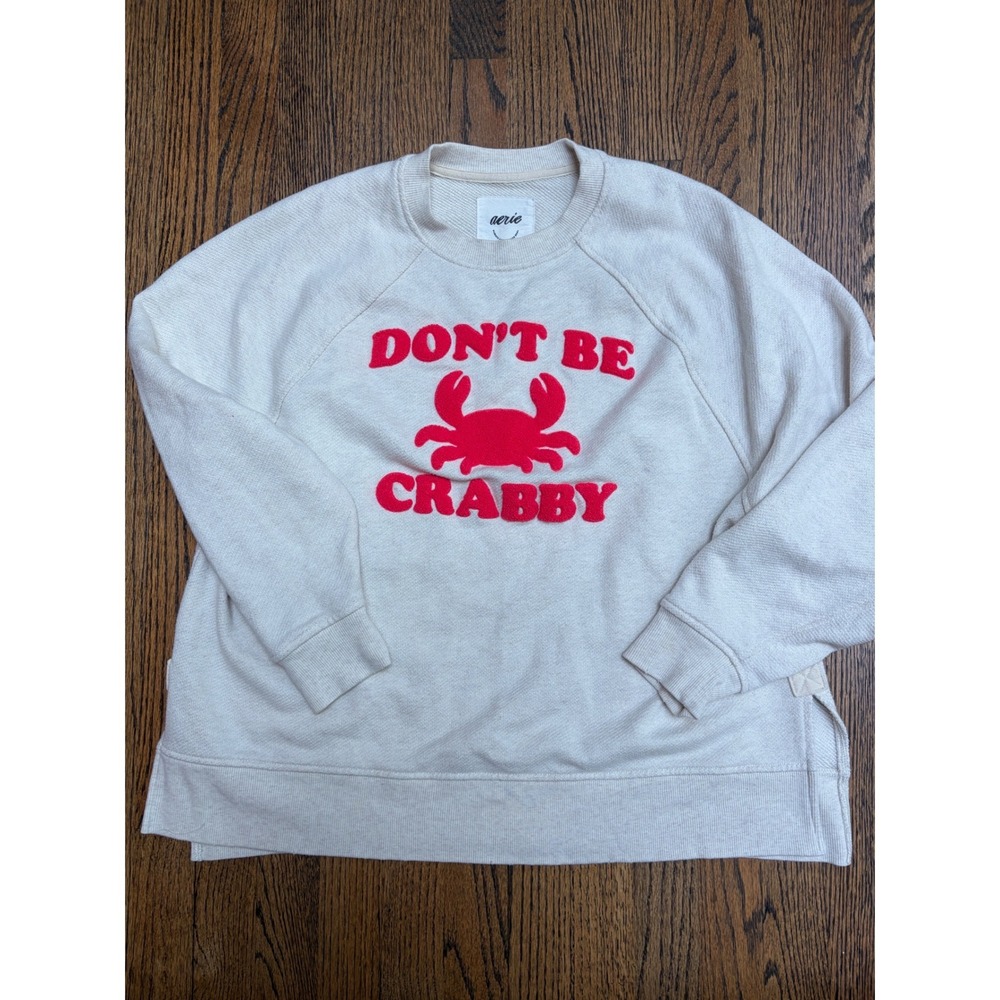 Aerie Sweatshirt S Don't Be Crabby Graphic Raglan Coastal Oversized Distressed